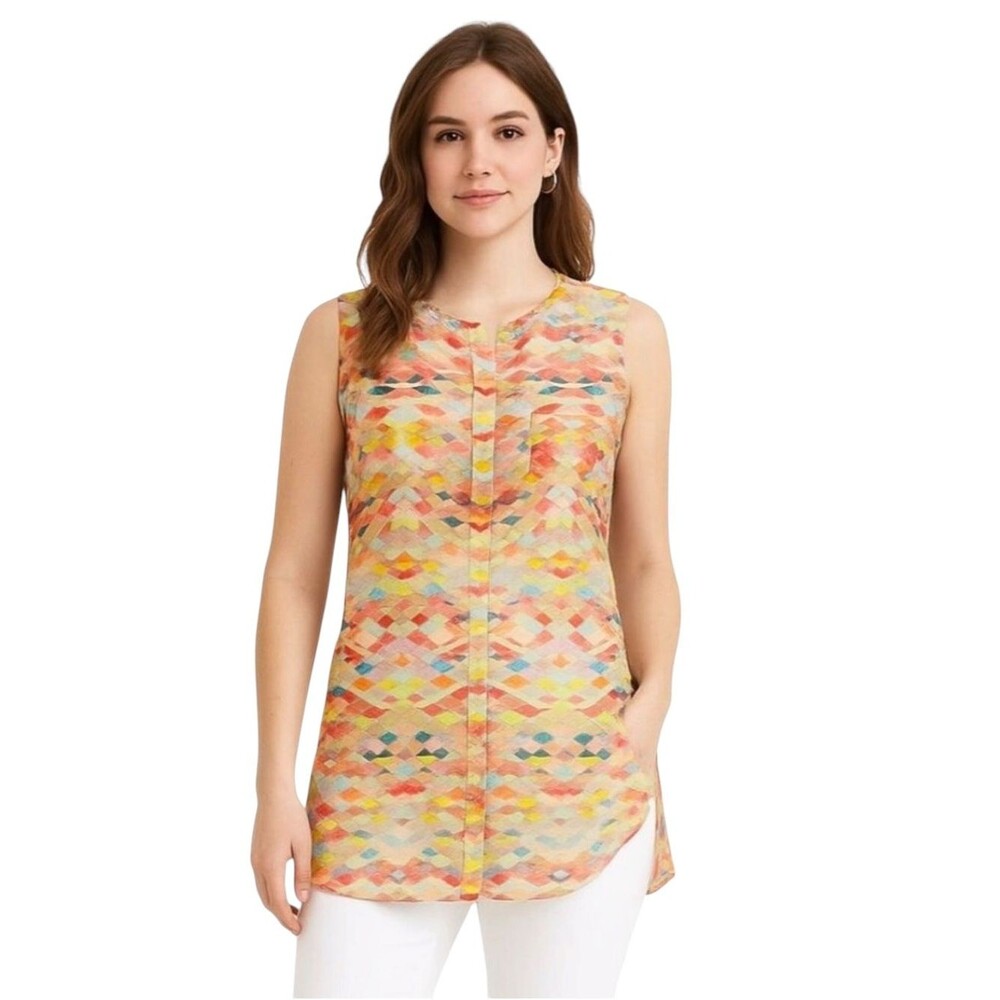 CAbi Orange Sleeveless Avery Geometric Blouse
